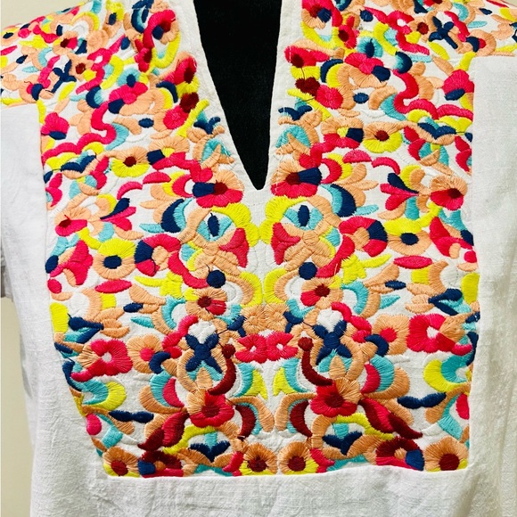 KIRUNDO Embroidered Boho Dress Pom Pom Sleeves White Medium - Picture 2 of 14